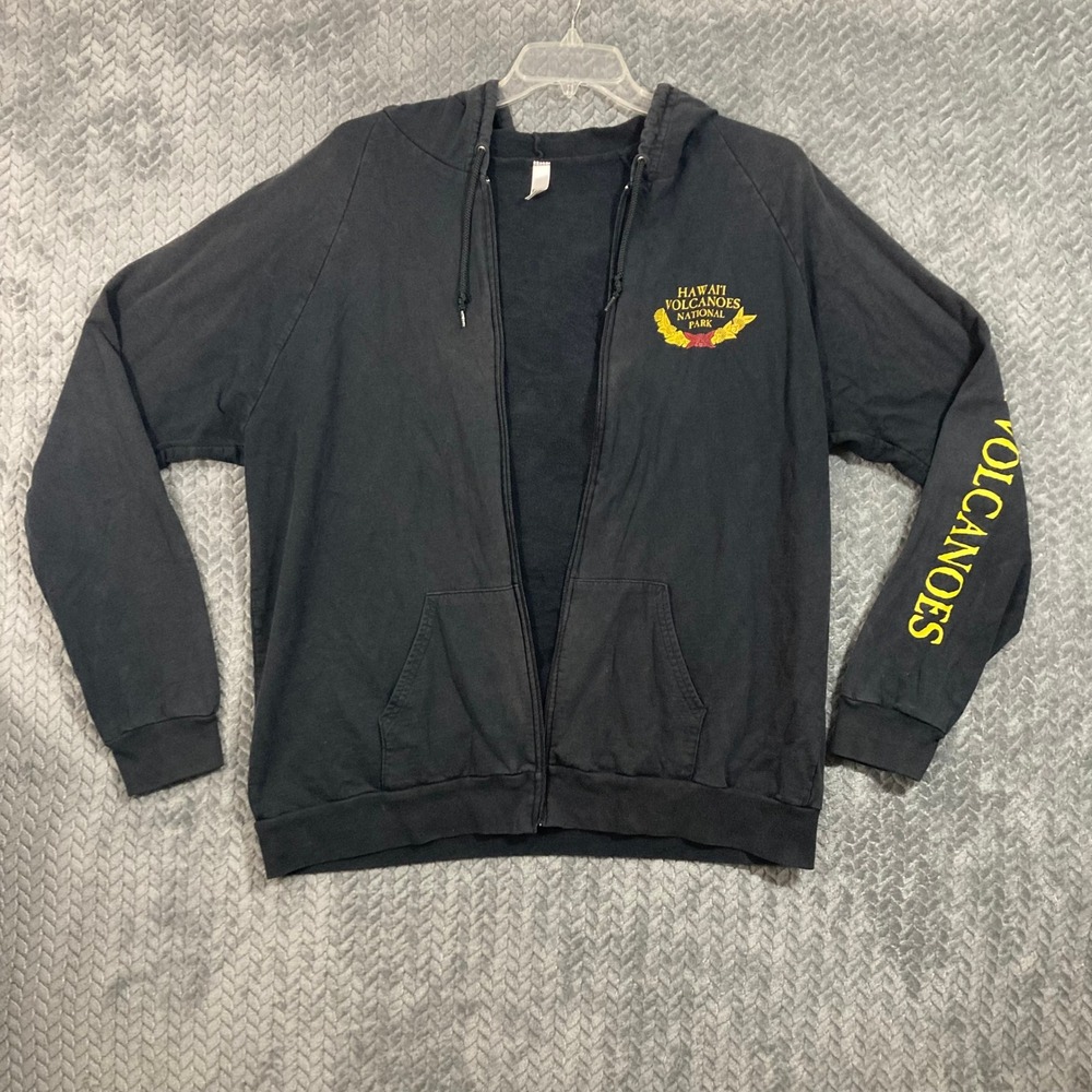 American Apparel Hoodie Mens XL California Fleece Hawaii Volcanoes Black Zip